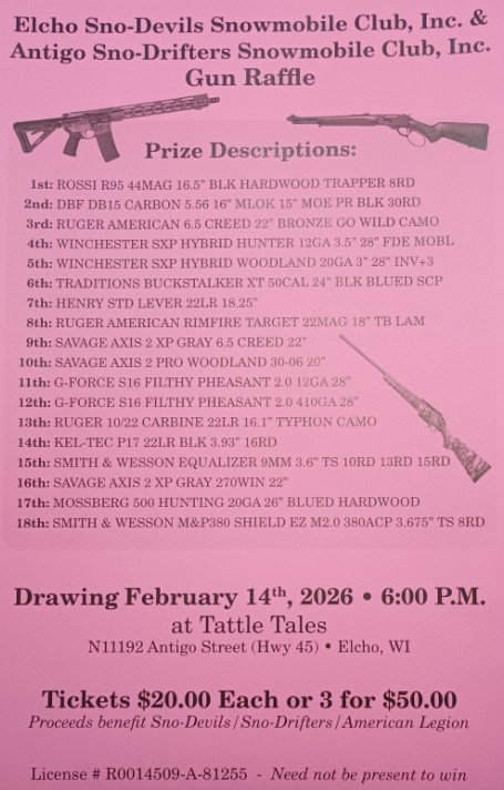 Kennerdell Gun Raffle Sno-Devils Snowmobile Club Inc. FUNDRAISERS